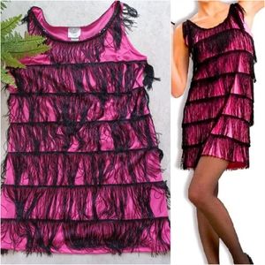 Dream Weaver Pink & Black Fringe Flapper Dress 1X